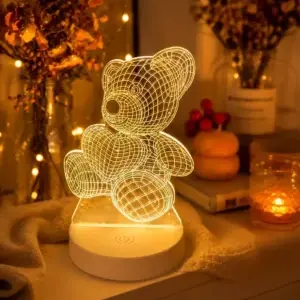 3D Teddy Bear LED Night Lamp – Cute Decorative Table Light