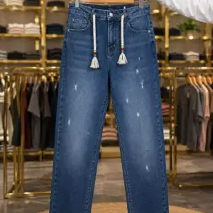 Men’s Trendy Distressed Denim Jeans – Classic Blue Slim Fit