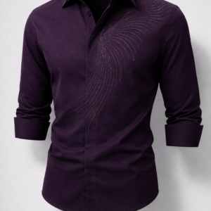 Men’s Premium Purple Party Wear Shirt – Stylish Embroidered Design