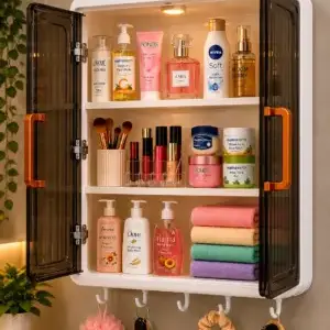 Premium Wall Mounted Bathroom Storage Cabinet with Hooks