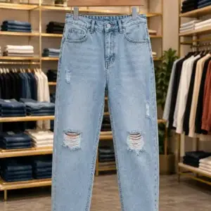 Men’s Cool Ripped Denim Jeans – Light Blue Slim Fit Daily Wear