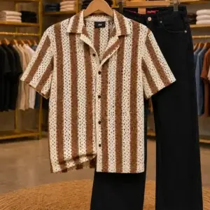 Men’s Premium Striped Shirt & Black Jeans Combo Set – Stylish Casual Wear