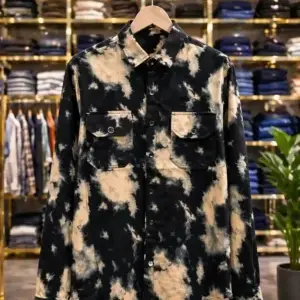 Men’s Tie-Dye Printed Shirt – Black & Beige Designer Full Sleeve Shirt