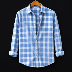 Trendy Light Blue Plaid Casual Wear Shirt