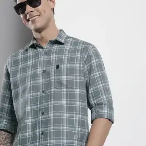 Grey & White Tartan Check Slim Fit Casual Shirt – Laid-Back Cool with a Sharp Edge