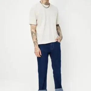 Harbor Blue – Premium Cuffed Straight-Leg Jeans