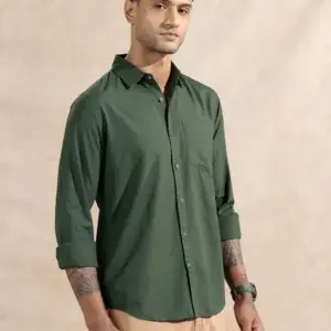 Men’s Forest Green Solid Cotton Casual Shirt