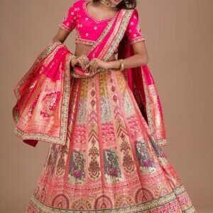 Pink Zariwork Banarasi Readymade Lehenga
