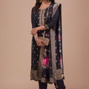 Black Zariwork Art Silk Readymade Salwar Suit