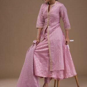 Mauve Zariwork Cotton Blend Readymade Salwar Suit