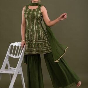 Mehendi Sequins Georgette Readymade Sharara Suit