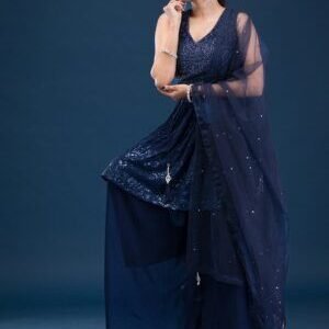 Navy Blue Cutdana Georgette Readymade Salwar Suit