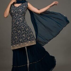 Peacock Blue Threadwork Georgette Salwar Suit