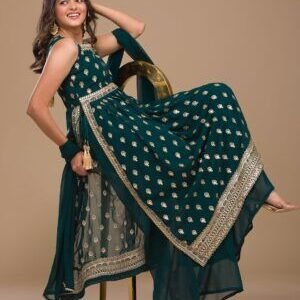 Peacock Blue Zariwork Georgette Readymade Salwar Suit