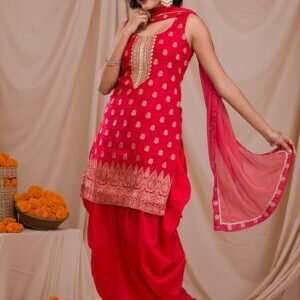 Red Zariwork Banarasi Readymade Salwar Suit