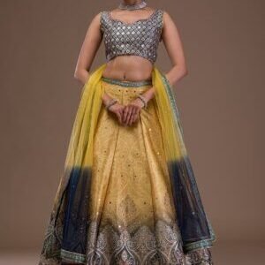 Mustard Mirrorwork Banarasi Readymade Lehenga