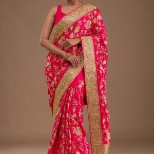 Pink Zariwork Georgette Designer Saree