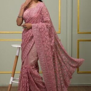 Purple Threadwork Art Silk Designer Saree