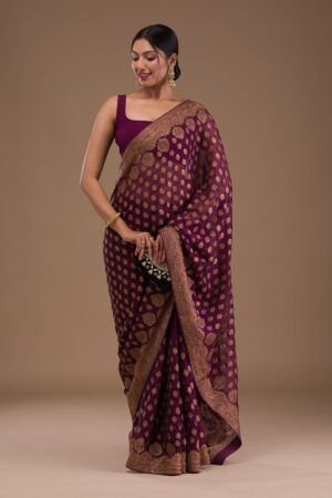 Wine Red Stonework Art Silk Designer Saree