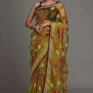 Mehendi Georgette Designer Saree