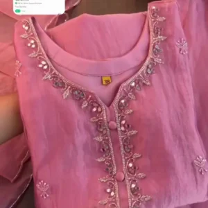 Elegant Pink Organza Kurta Set with Mirror Work