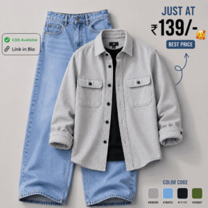 Premium Light Grey Casual Shirt & Sky Blue Denim Jeans Combo